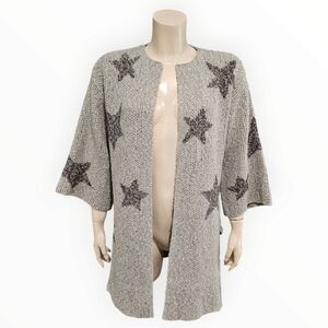 CUPCAKES AND CASHMERE Gray Star Print Knit Open Cardigan Duster XS